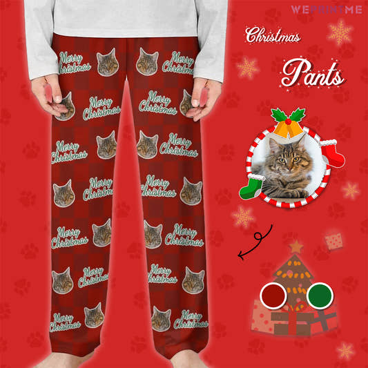 Custom Pet Face Christmas Pants for Kids-Main-WePrintMe