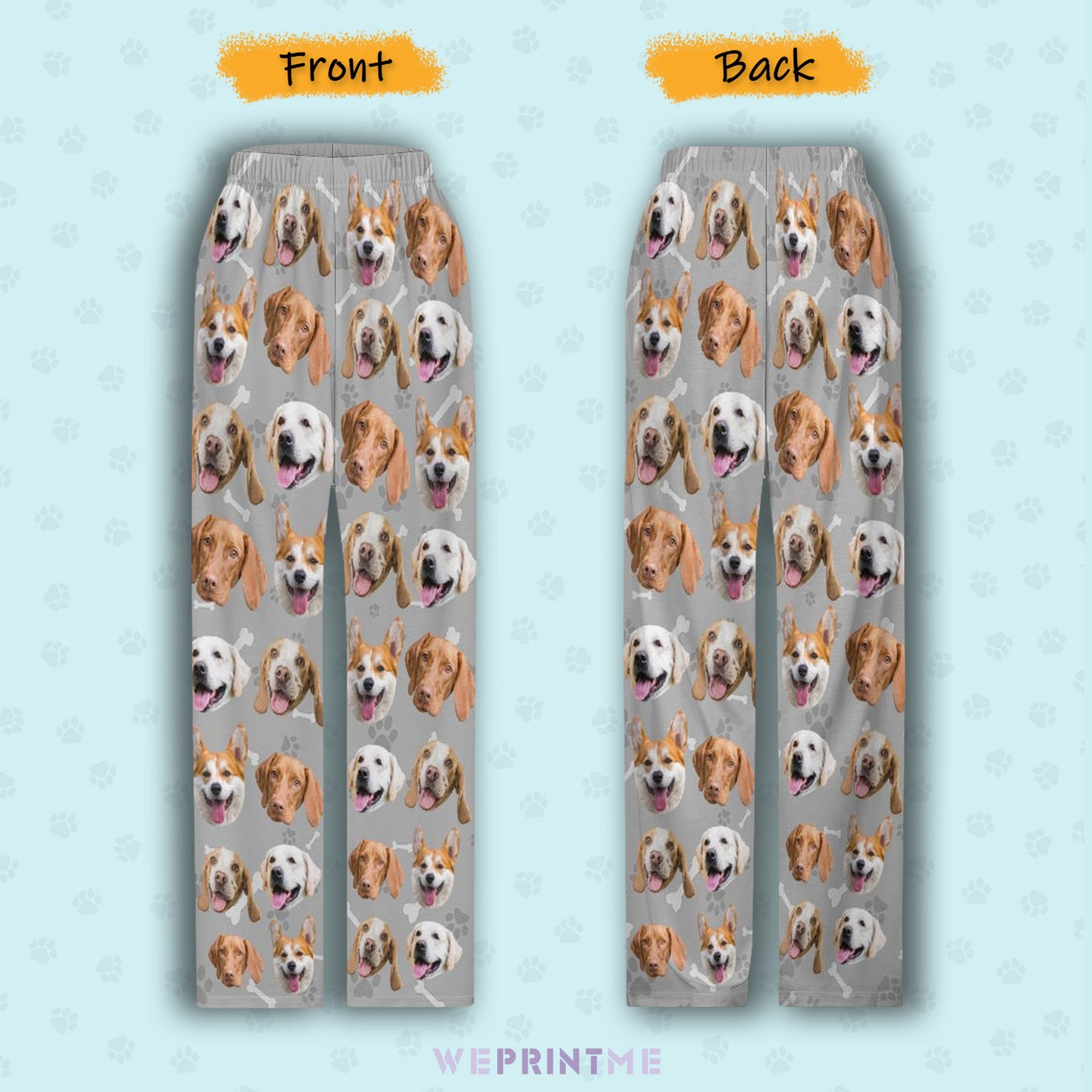 Custom Pet Kids Pants Paws Pajama Pants-Front and Back-WEPRINTME