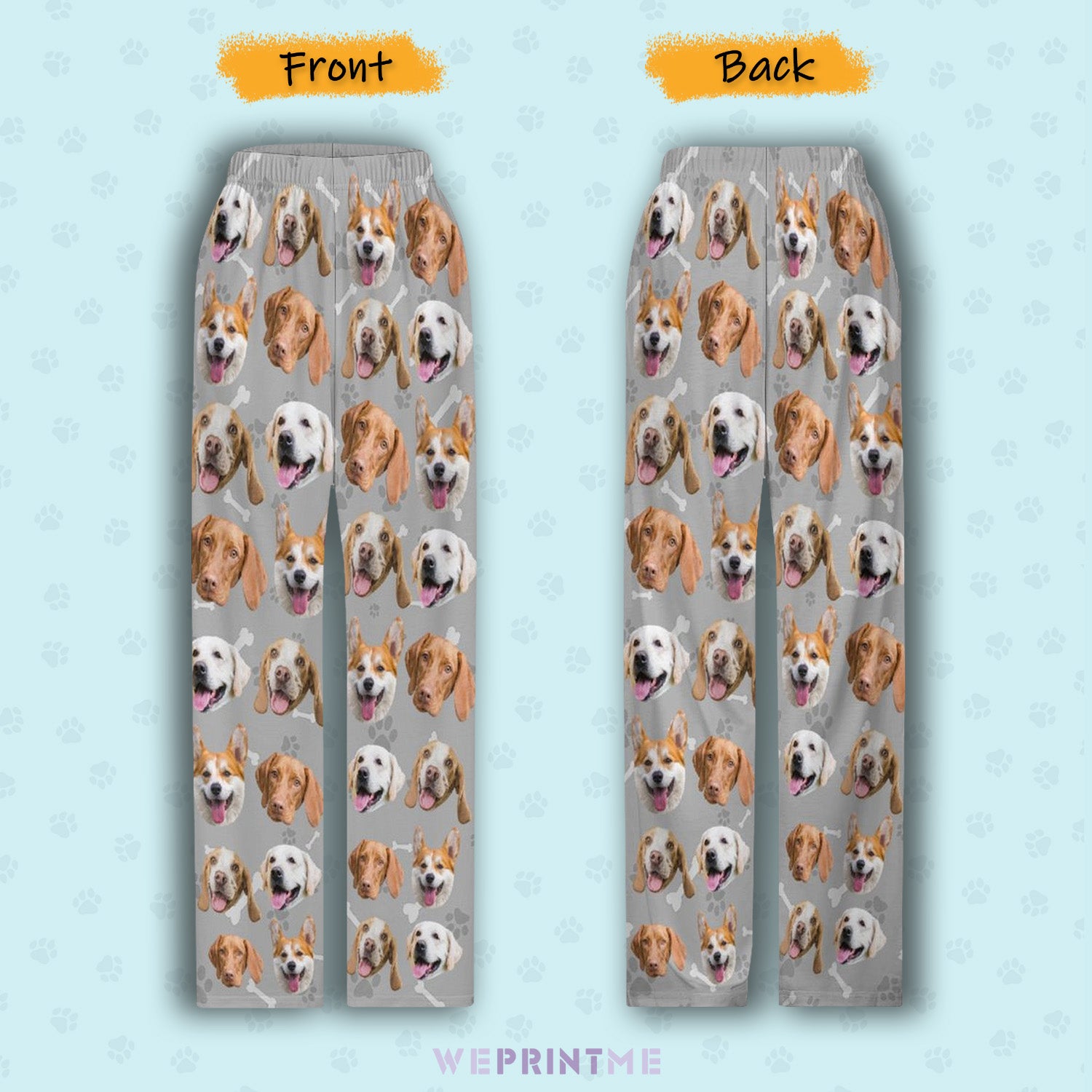 Custom Pet Kids Pants Paws Pajama Pants-Front and Back-WEPRINTME