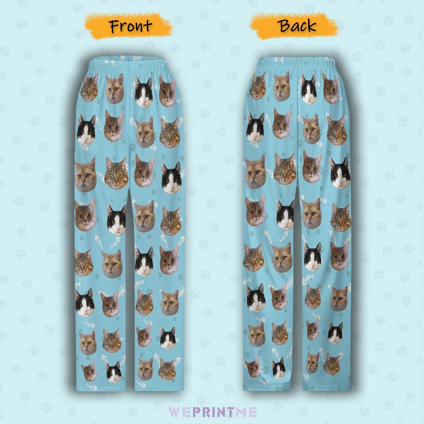 Custom Pet Kids Pants Paws Pajama Pants-Cat Front and Back-WEPRINTME