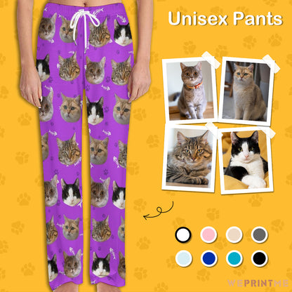 Custom Pet Face Pants Dogs or Cats Face Unisex Pajama Pants-Cat Main1-WEPRINTME