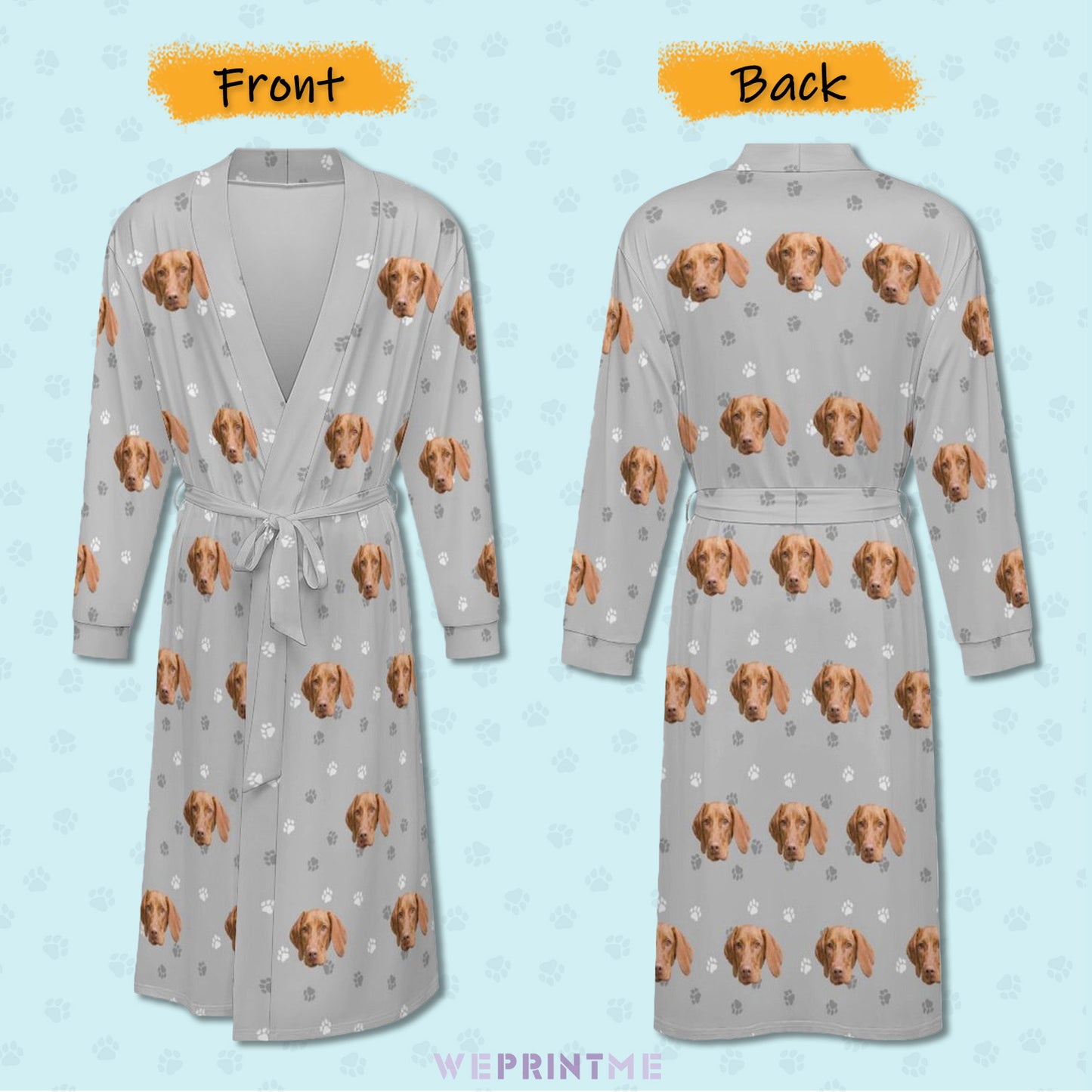 Custom Pet Face Paws Adult Robe (Unisex)-3