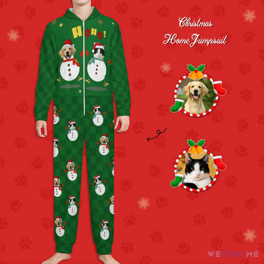 Custom Pet Face Snow Man Pet Kid's Flannel Onesies-Main-WePrintMe