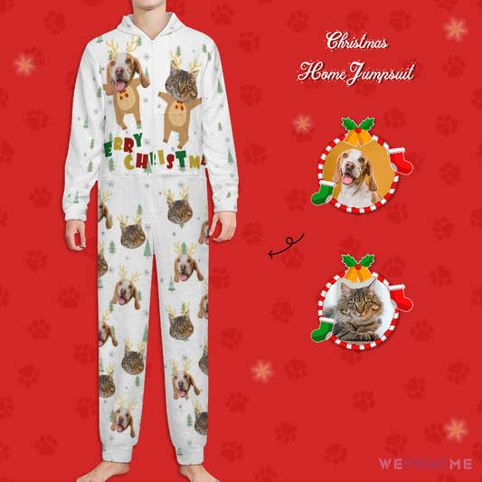 Custom Pet Face Deer Antler Pet Kid's Flannel Onesies-Main-WePrintMe