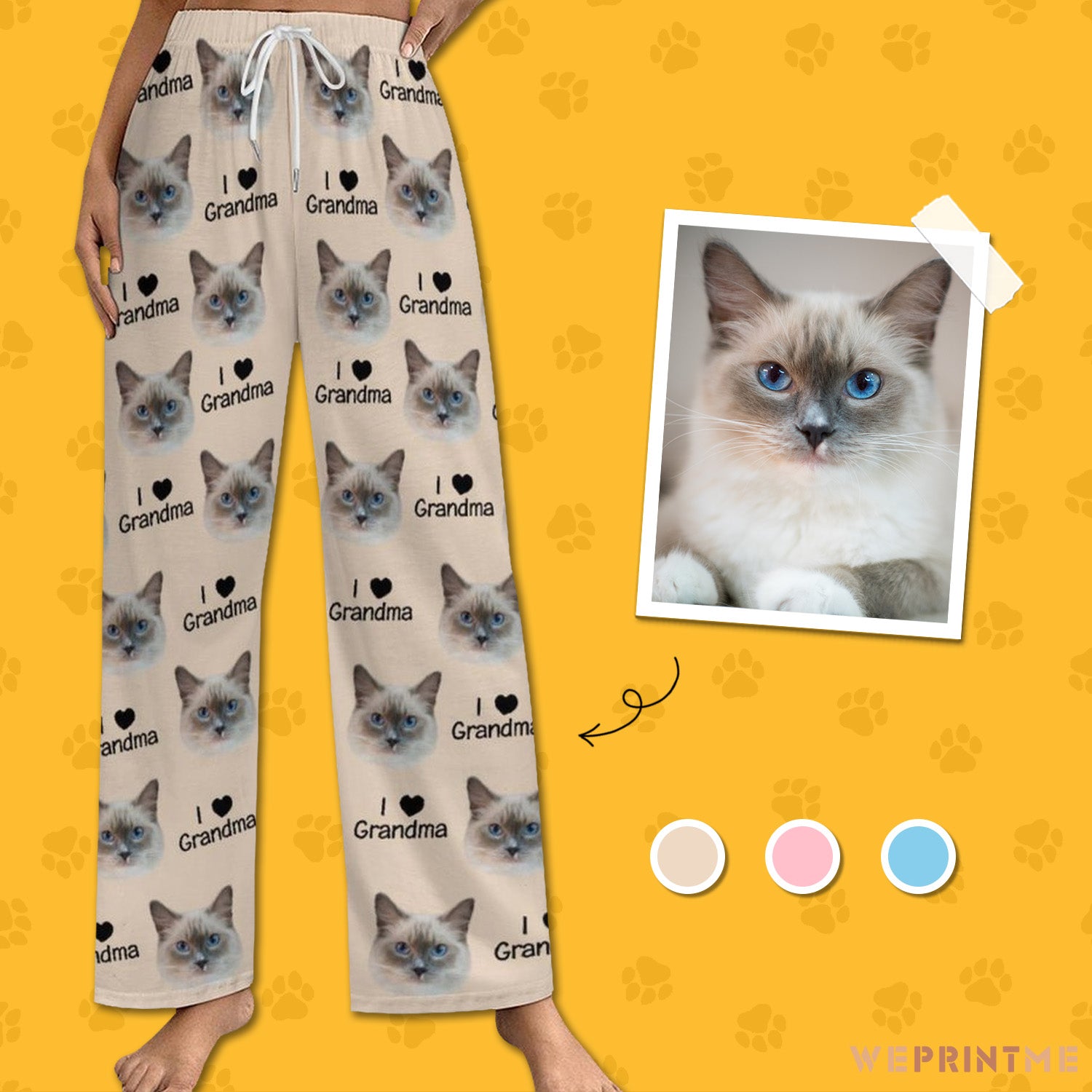 Personalized Pet Face Pajama Pants Love Grandparent for Women-WEPRINTME-1