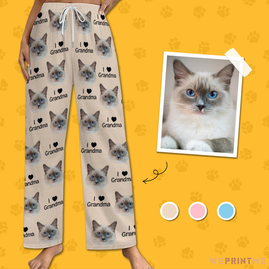 Personalized Pet Face Pajama Pants Love Grandparent for Women-WEPRINTME-1