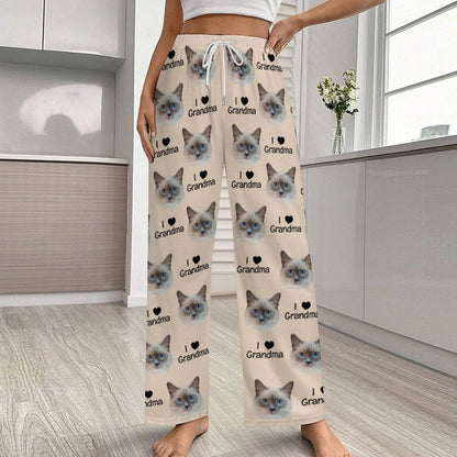 Personalized Pet Face Pajama Pants Love Grandparent for Women-WEPRINTME-2