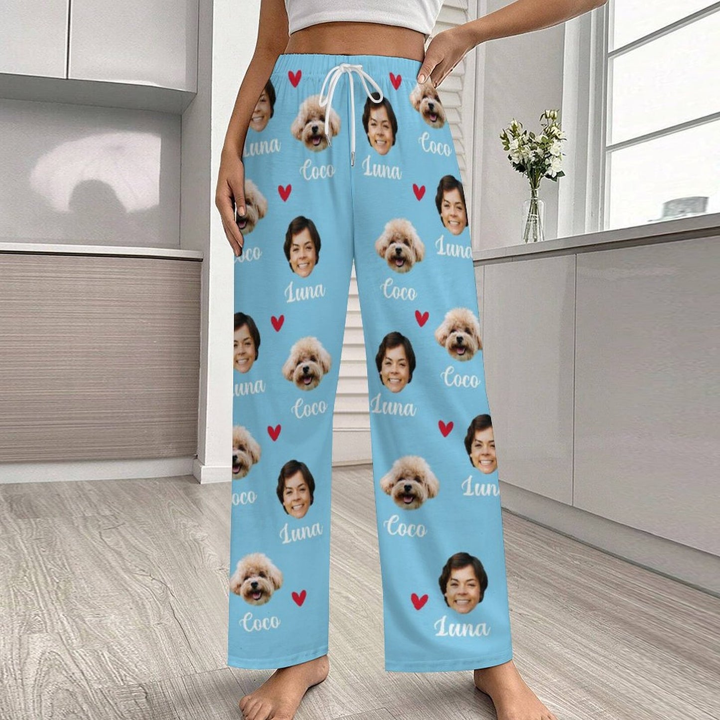 Personalized Pet Pants Face&Name Love Pajama Pants for Women-WEPRINTME-2