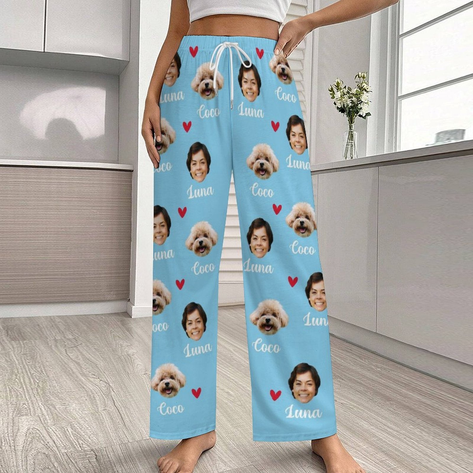 Personalized Pet Pants Face&Name Love Pajama Pants for Women-WEPRINTME-2
