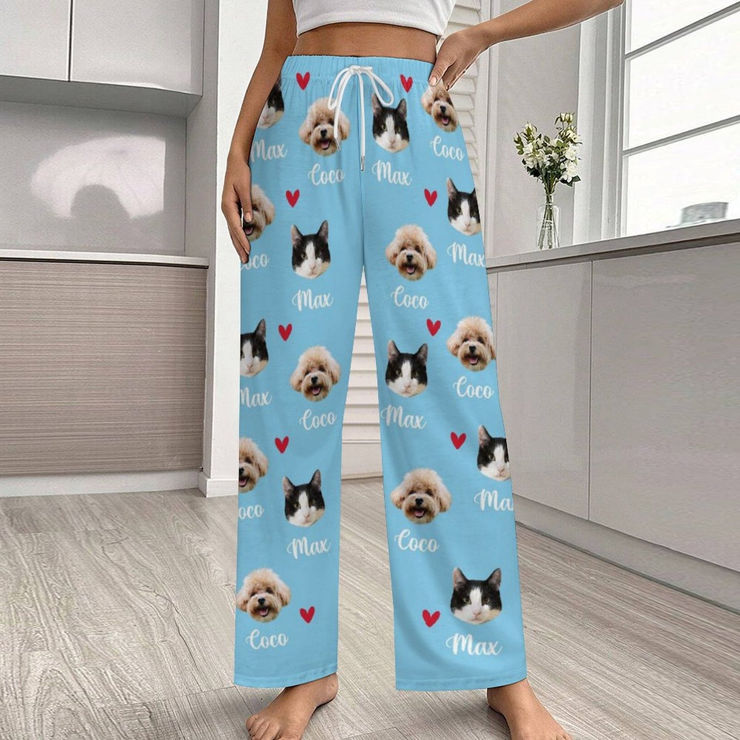 Personalized Pet Pants Face&Name Love Pajama Pants for Women-WEPRINTME-5
