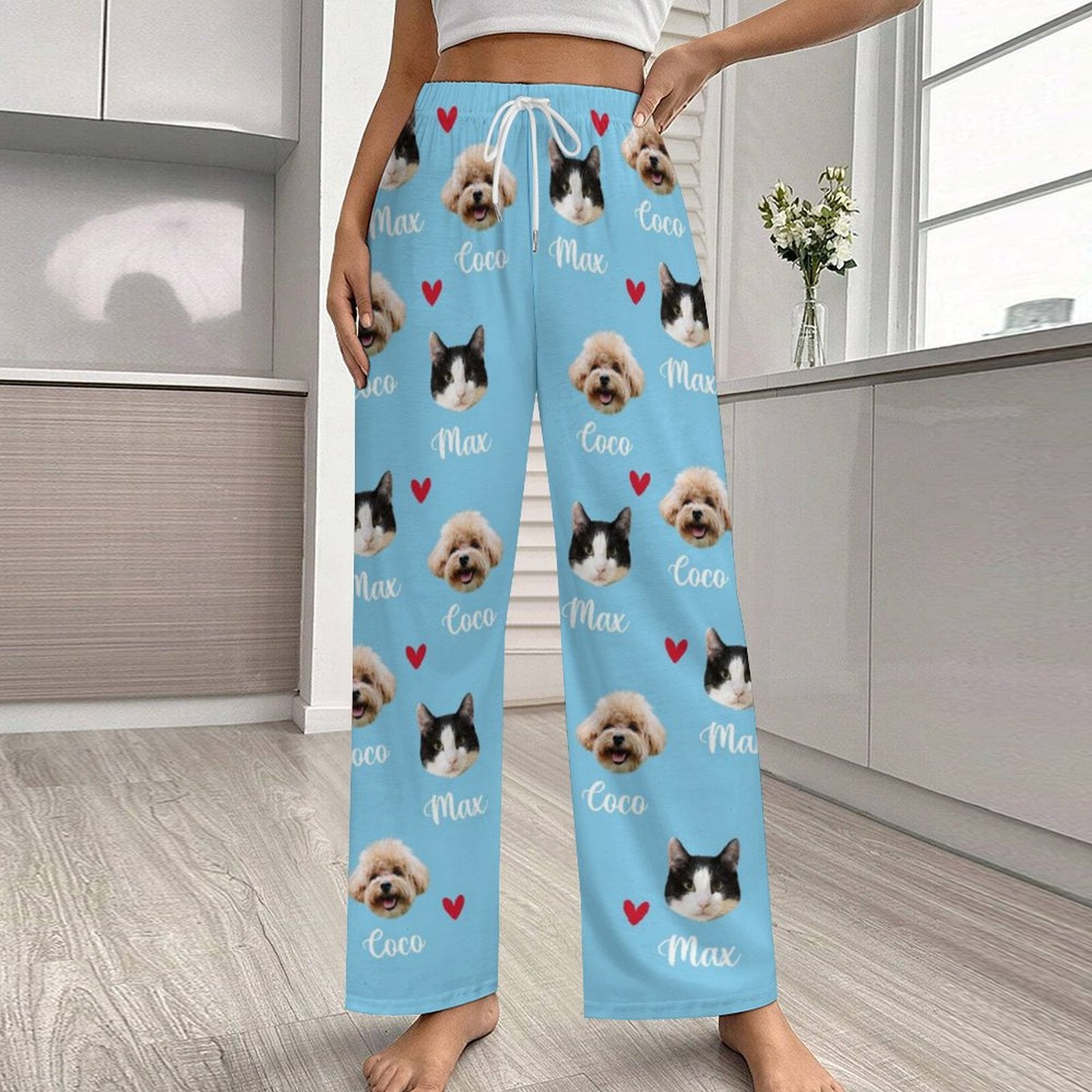 Personalized Pet Pants Face&Name Love Pajama Pants for Women-WEPRINTME-5