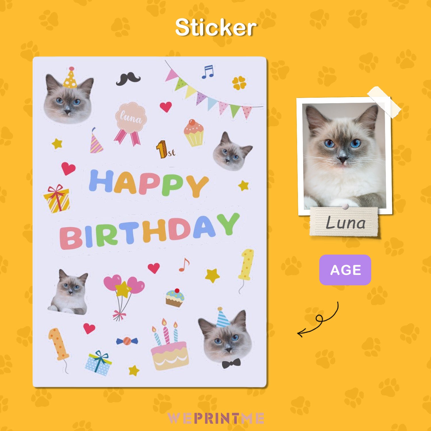 Personalized Sticker Custom Pet Face Birthday Sticker-WEPRINTME-1