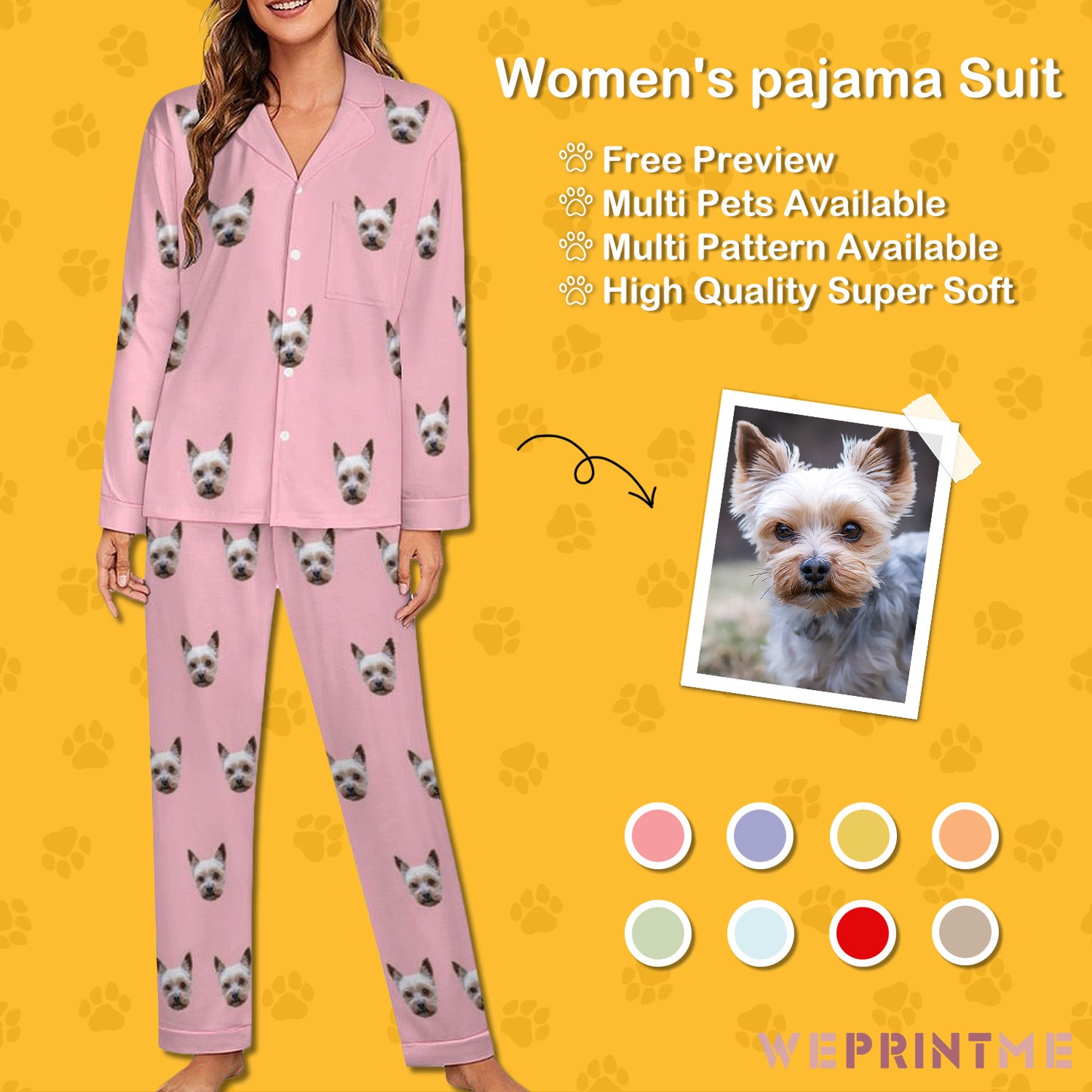 Custom Pet Face Paws V Neck Pajama Set for Women-13-WEPRINTME