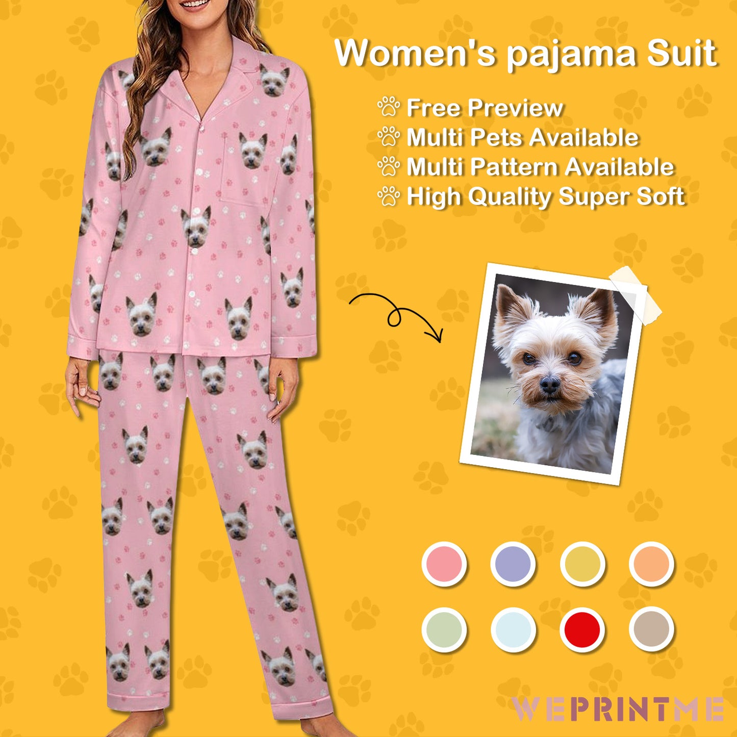 Custom Pet Face Paws V Neck Pajama Set for Women-9-WEPRINTME