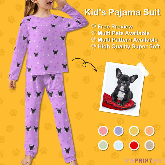 Custom Pet Face Paws and Pets Kids Pajama Set-WePrintMe-1