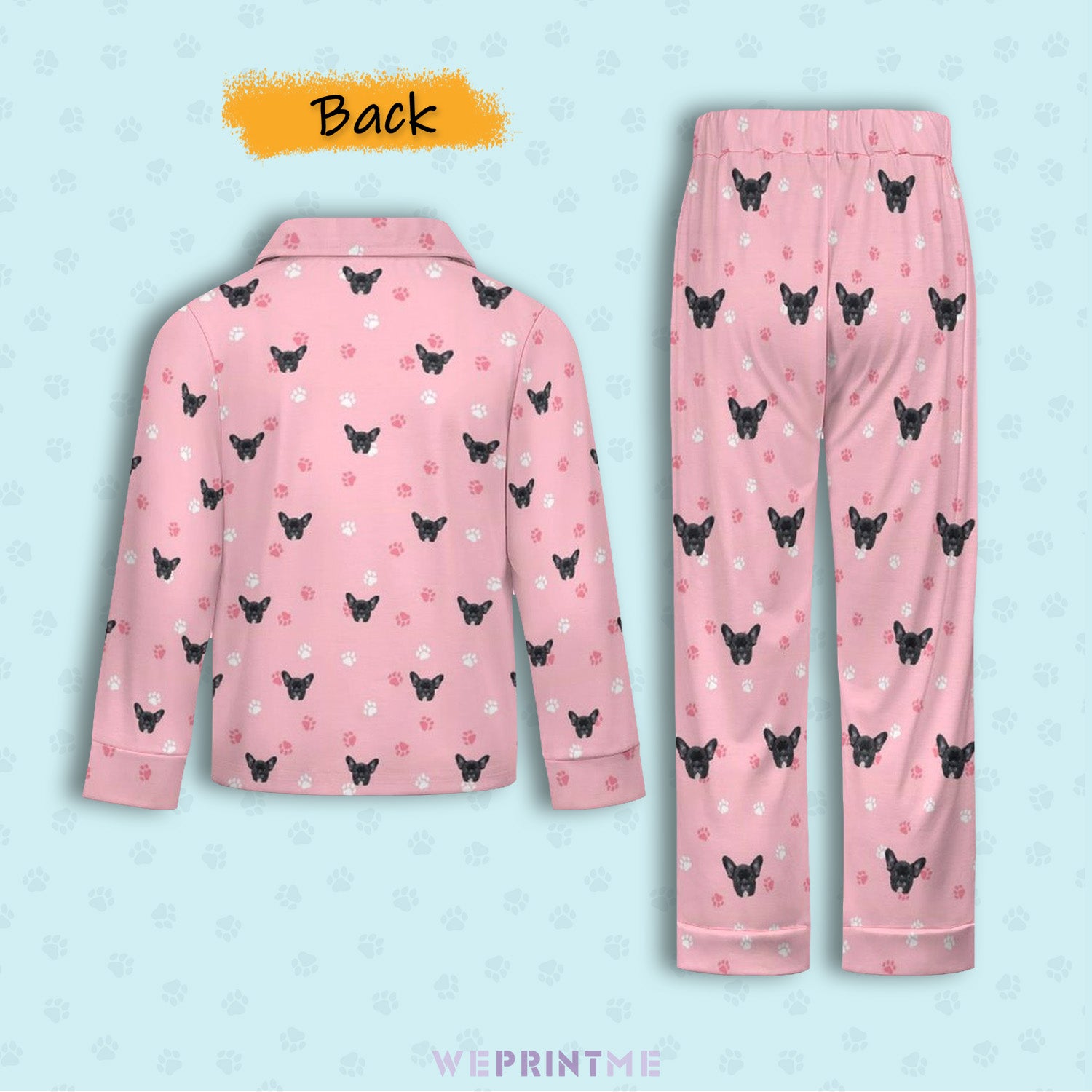 Custom Pet Face Paws V Neck Pajama Set for Kids-Back-WEPRINTME