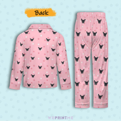 Custom Pet Face Paws V Neck Pajama Set for Kids-Back-WEPRINTME