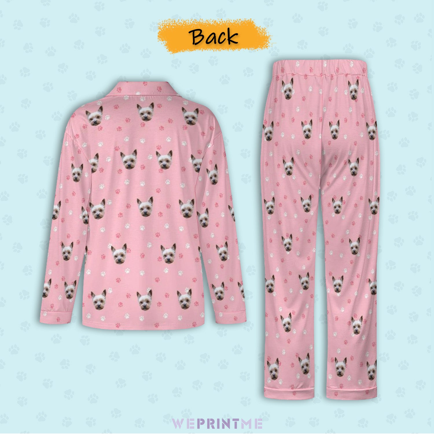 Custom Pet Face Paws V Neck Pajama Set for Women-4-WEPRINTME