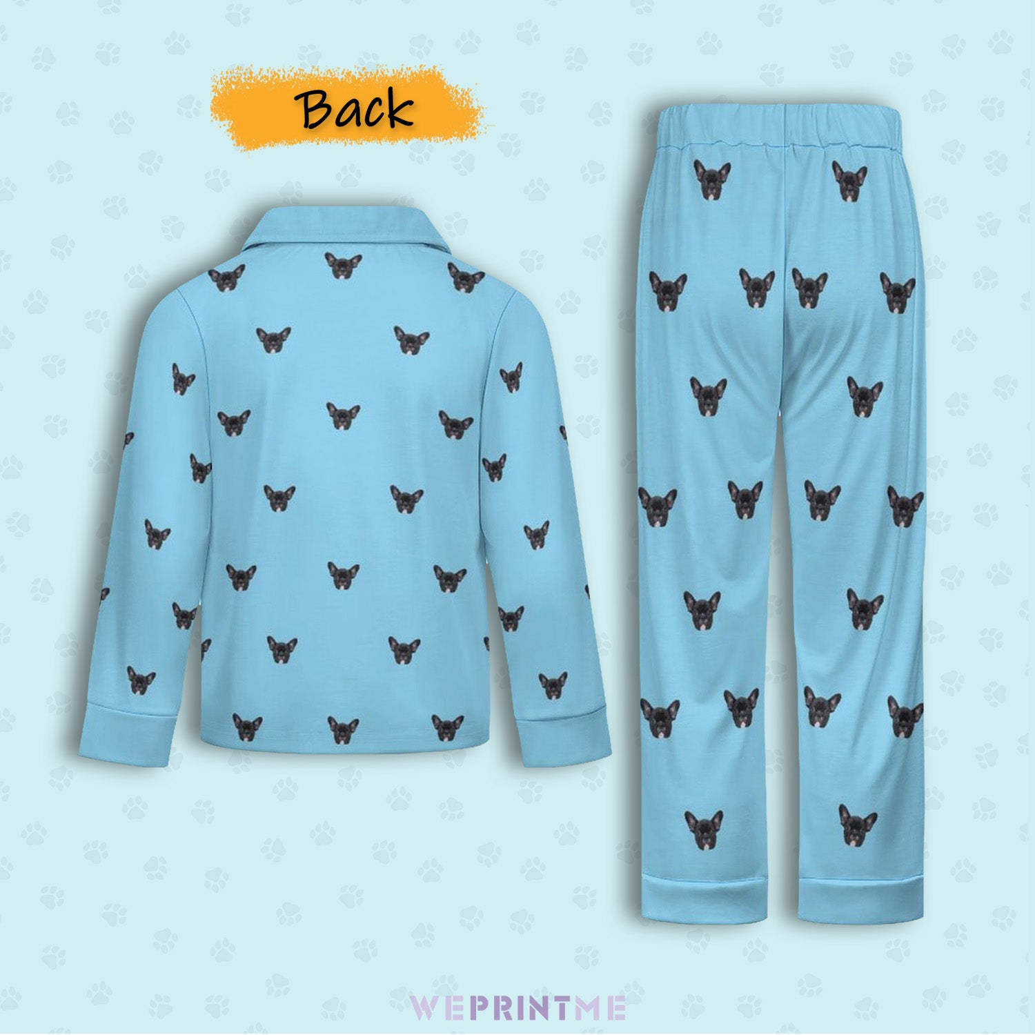 Custom Pet Face Paws V Neck Pajama Set for Kids-Back3-WEPRINTME