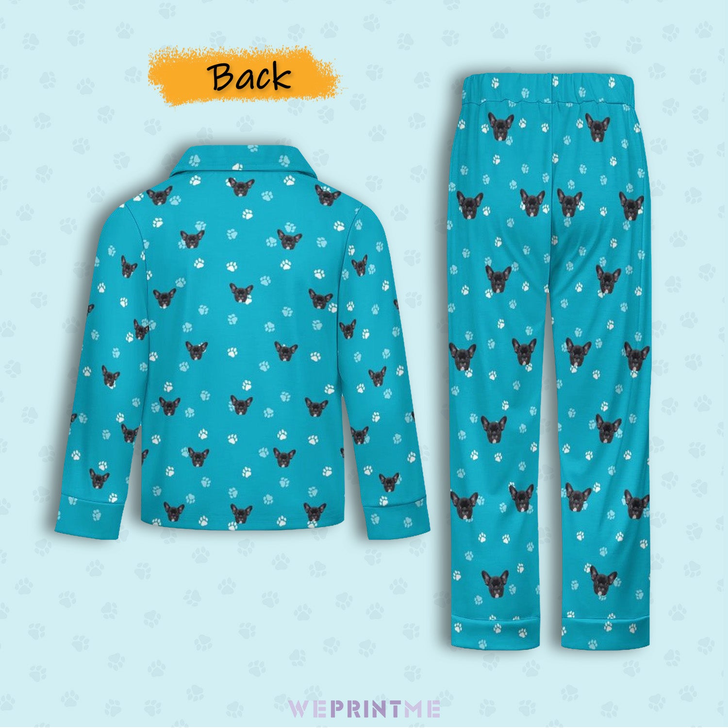 Custom Pet Face Paws V Neck Pajama Set for Kids-Back1-WEPRINTME