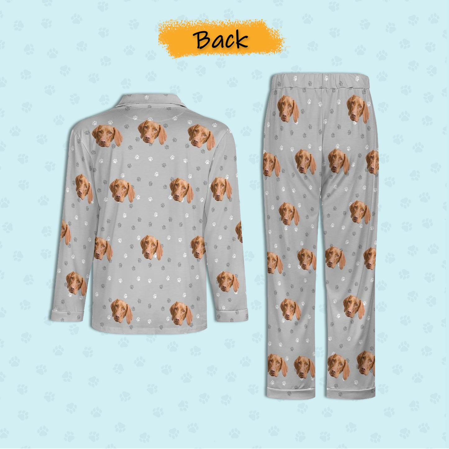 Custom Pet Face Paws V Neck Pajama Set for Men-16-WEPRINTME