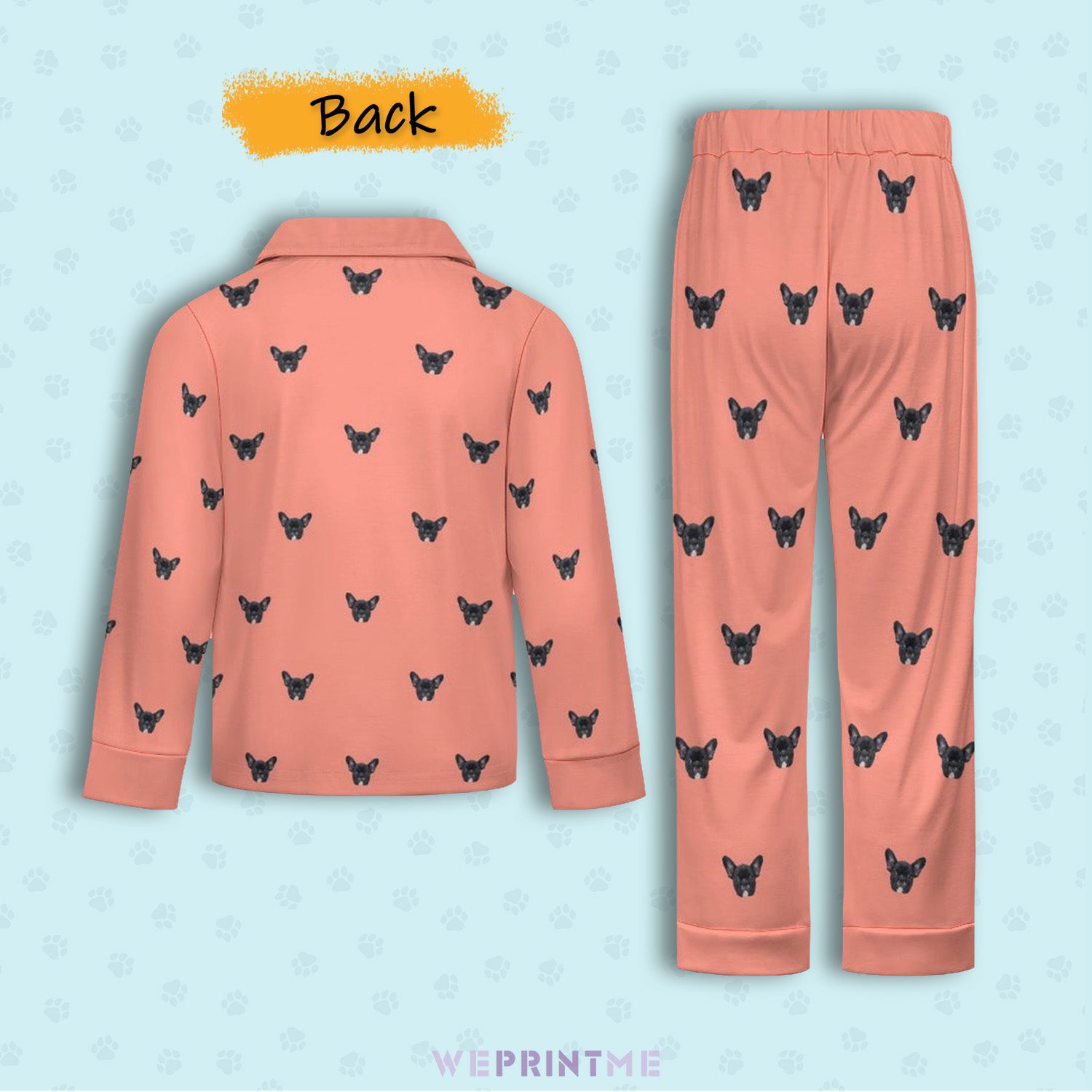 Custom Pet Face Paws V Neck Pajama Set for Kids-Back2-WEPRINTME