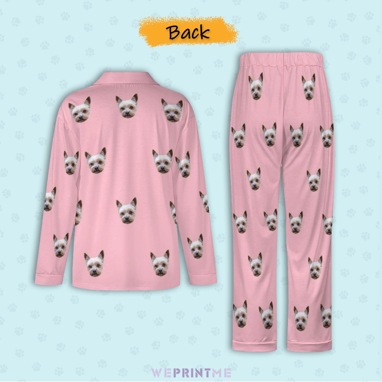 Custom Pet Face Paws V Neck Pajama Set for Women-16-WEPRINTME