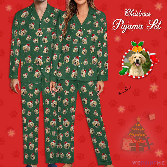 Custom Pet Face Christmas Couple Matching Pajamas-Main1-WePrintMe