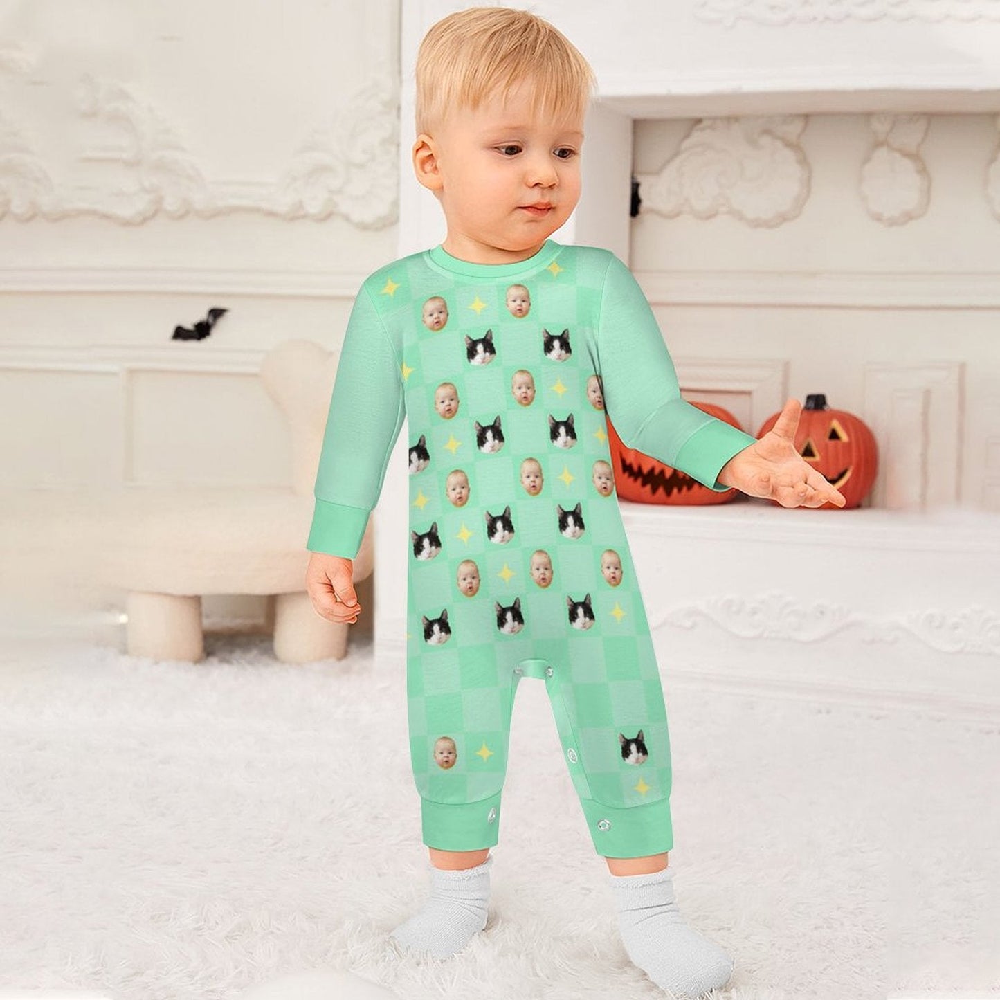 WEPRINTMEBaby SuitCustom Pet and Baby Face Stars Long Sleeve Romper