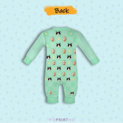 WEPRINTMEBaby SuitCustom Pet and Baby Face Stars Long Sleeve Romper