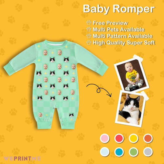 WePrintMeBaby SuitCustom Pet and Baby Face Stars Long Sleeve Romper