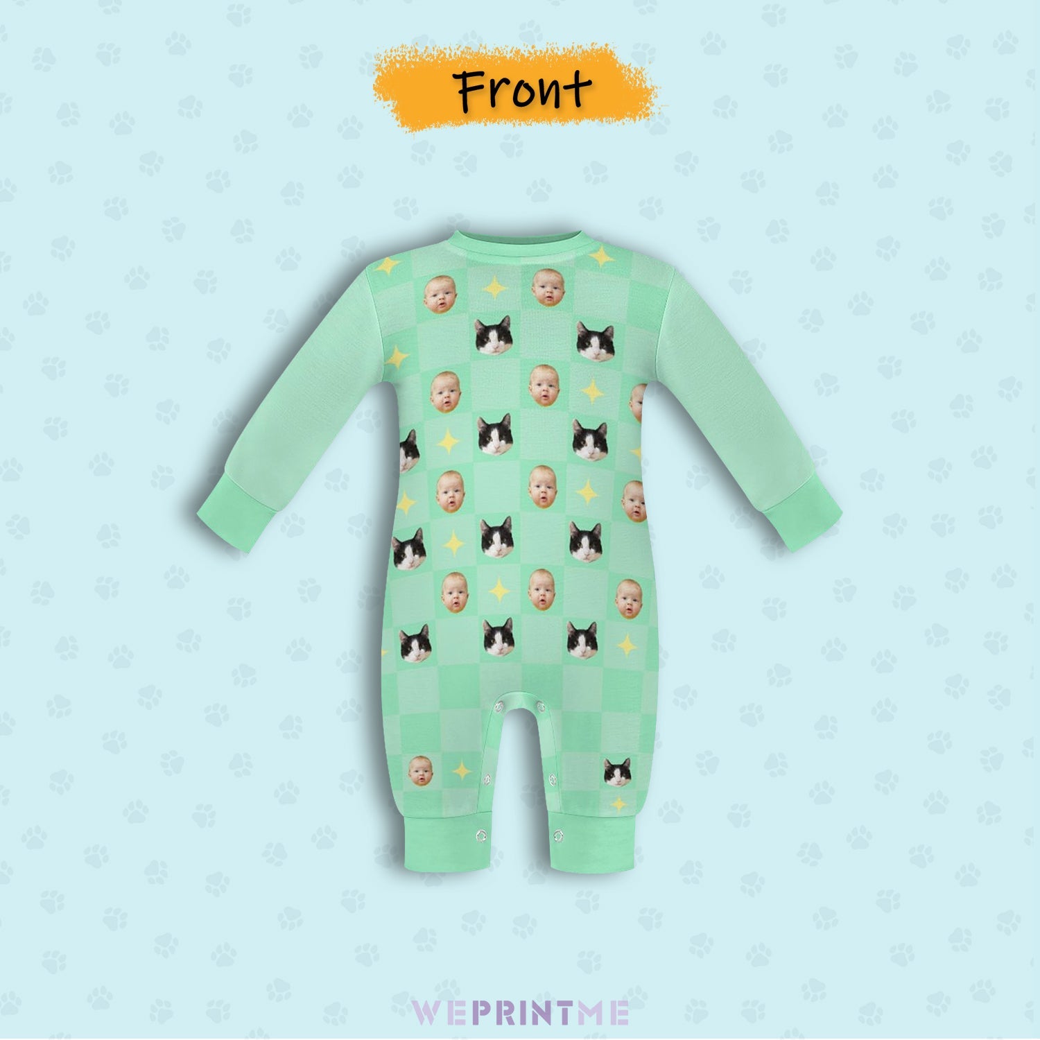 WEPRINTMEBaby SuitCustom Pet and Baby Face Stars Long Sleeve Romper
