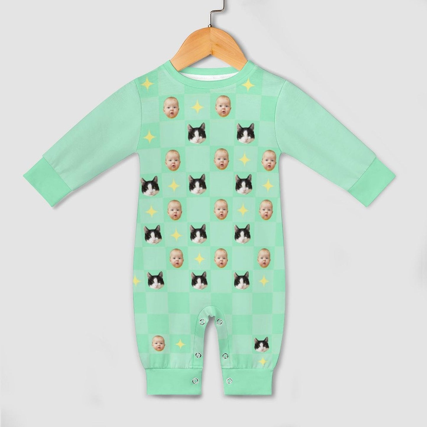 WEPRINTMEBaby SuitCustom Pet and Baby Face Stars Long Sleeve Romper