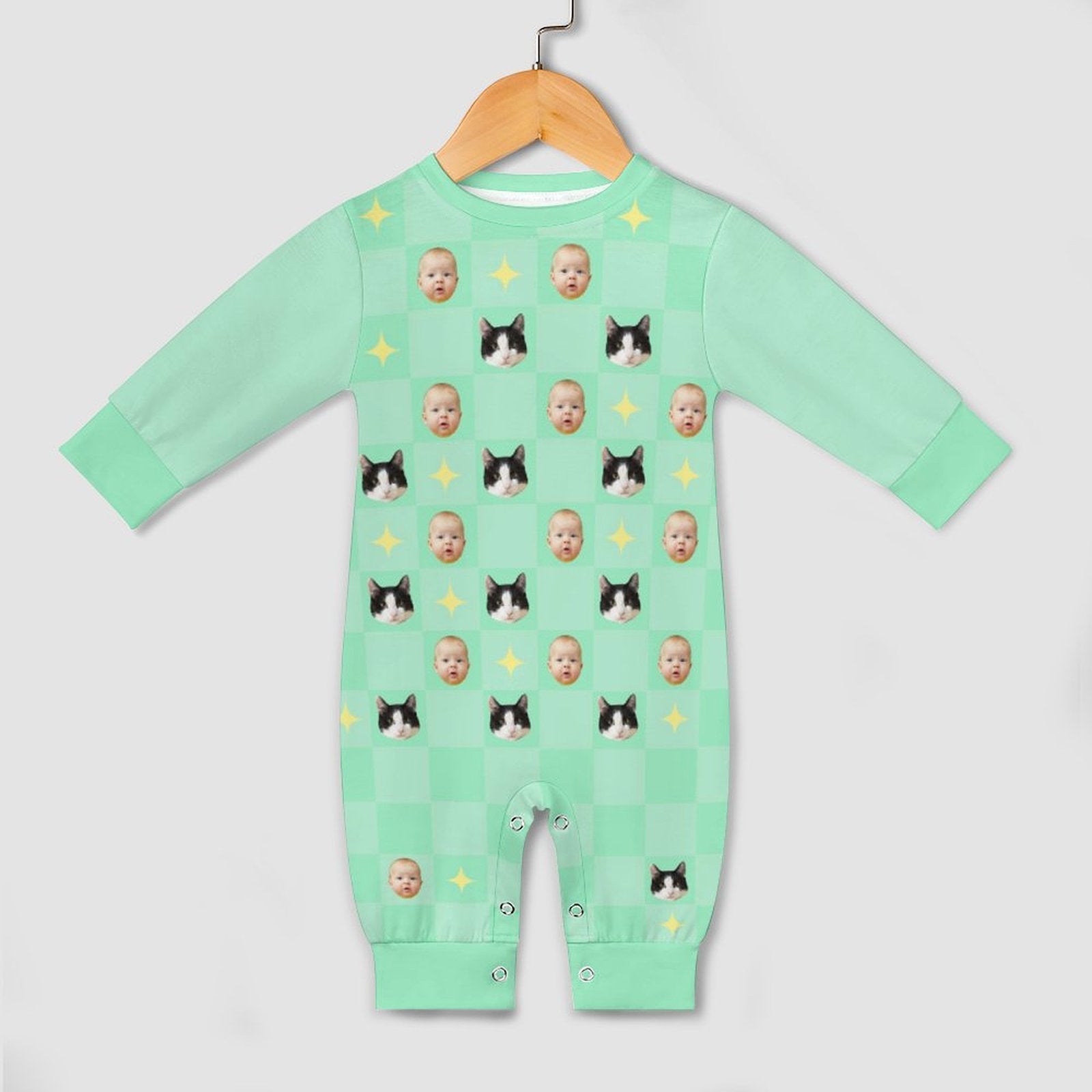 WEPRINTMEBaby SuitCustom Pet and Baby Face Stars Long Sleeve Romper