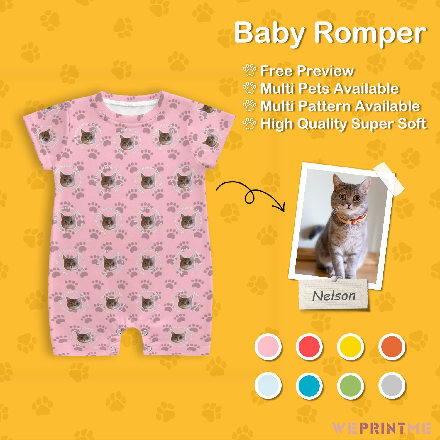 WEPRINTMEBaby SuitCustom Pet Face and Name Circle Baby Romper