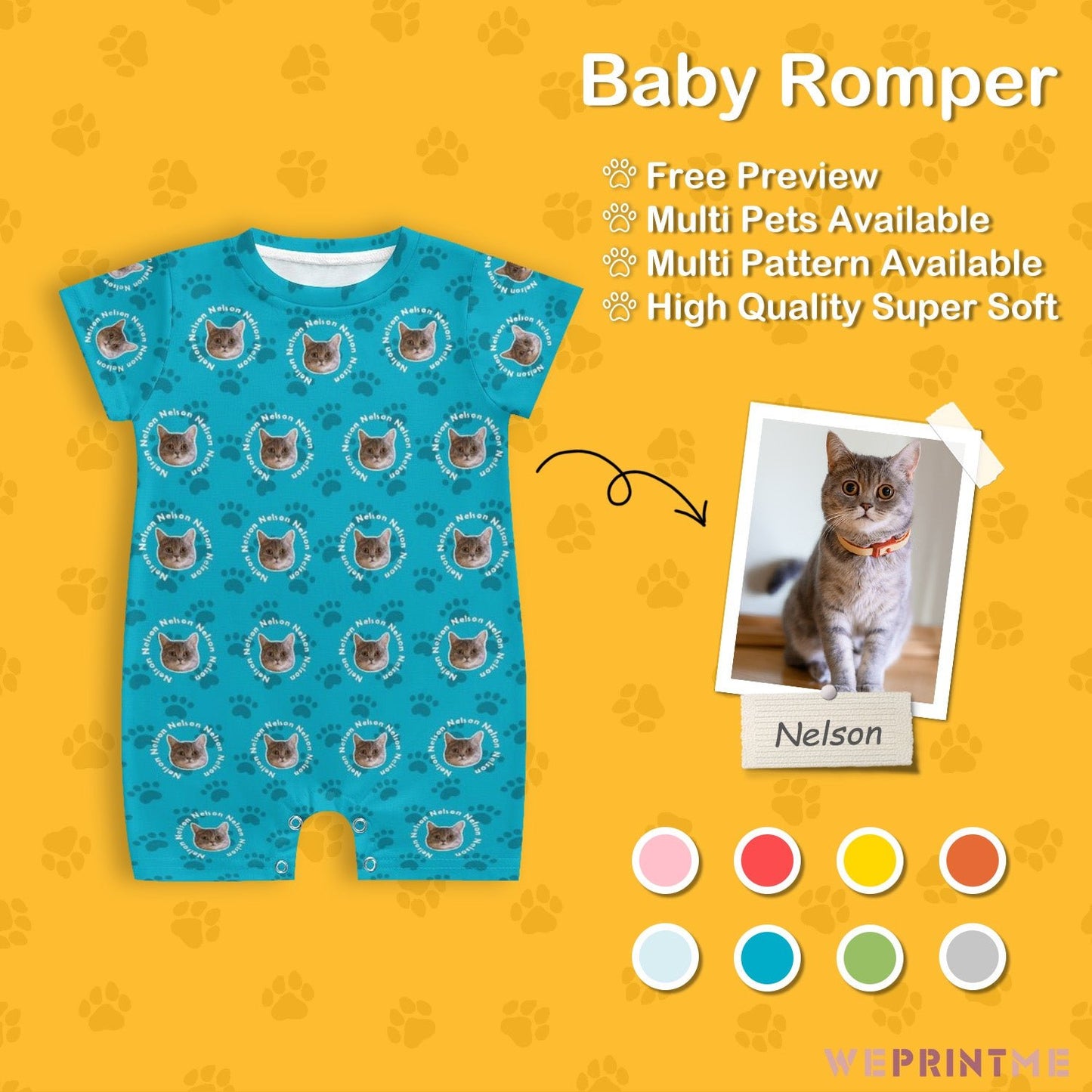 WEPRINTMEBaby SuitCustom Pet Face and Name Circle Baby Romper