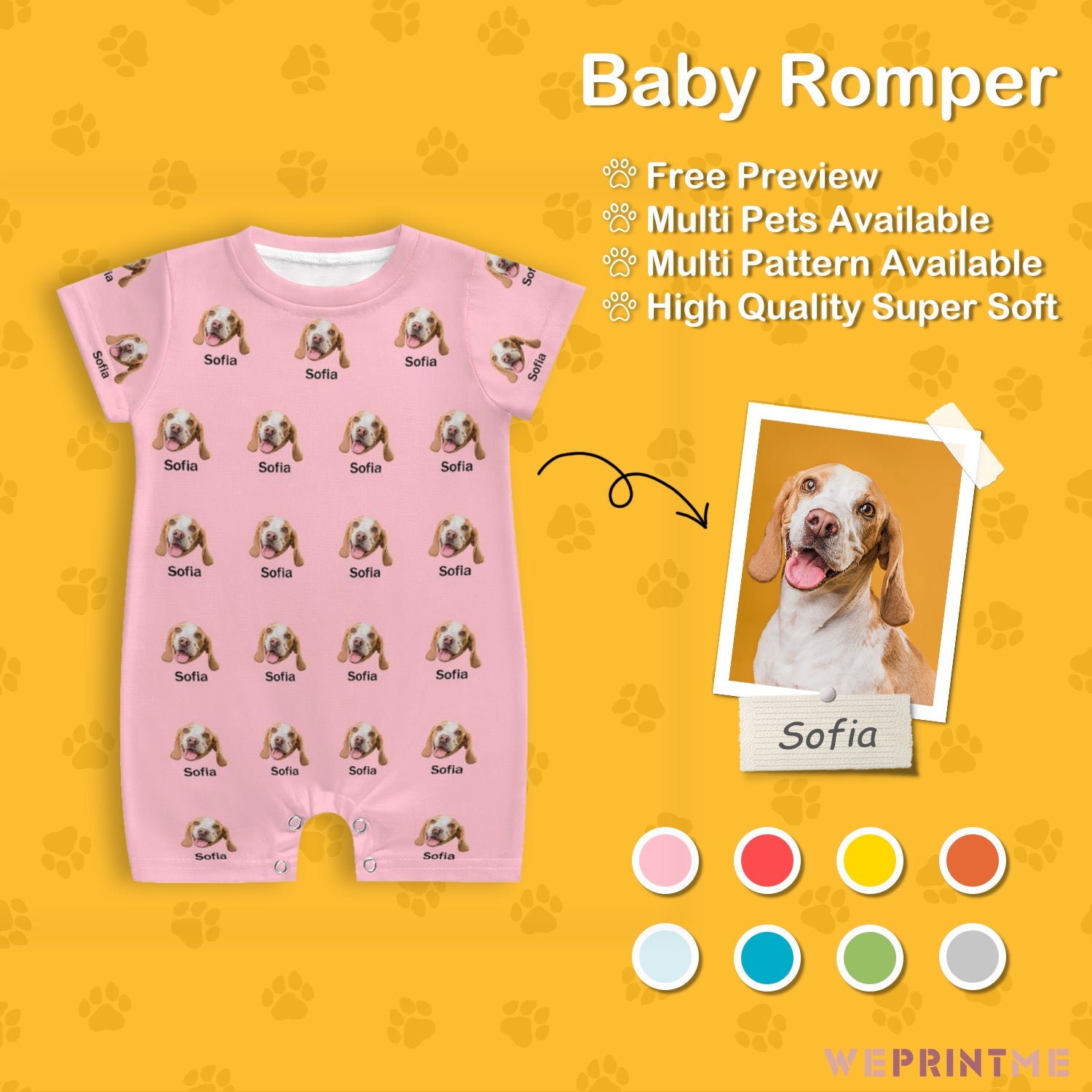 WEPRINTMEBaby SuitCustom Pet Face and Name Lovely Baby Romper