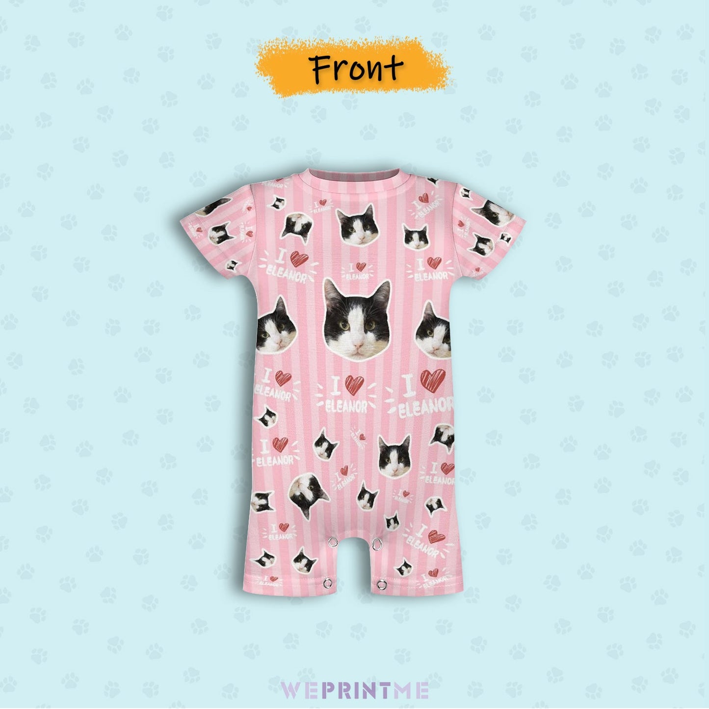 WEPRINTMEBaby SuitCustom Pet Face and Name Stripe Baby Romper