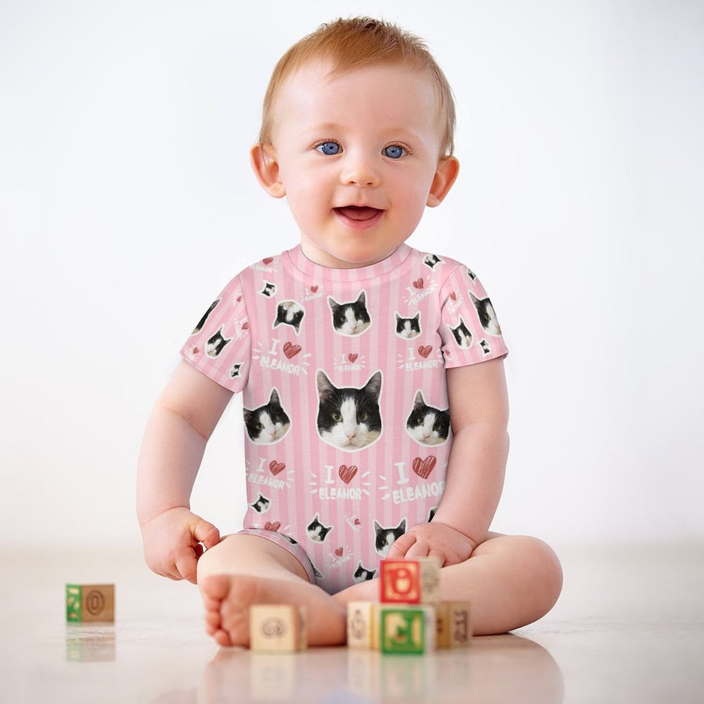 WEPRINTMEBaby SuitCustom Pet Face and Name Stripe Baby Romper