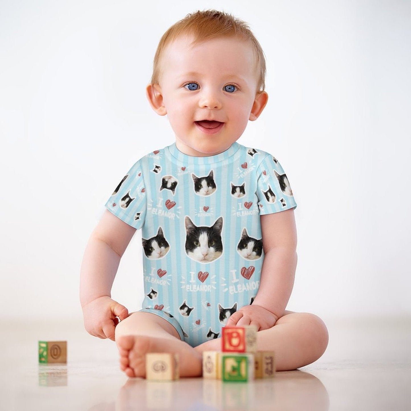 WEPRINTMEBaby SuitCustom Pet Face and Name Stripe Baby Romper