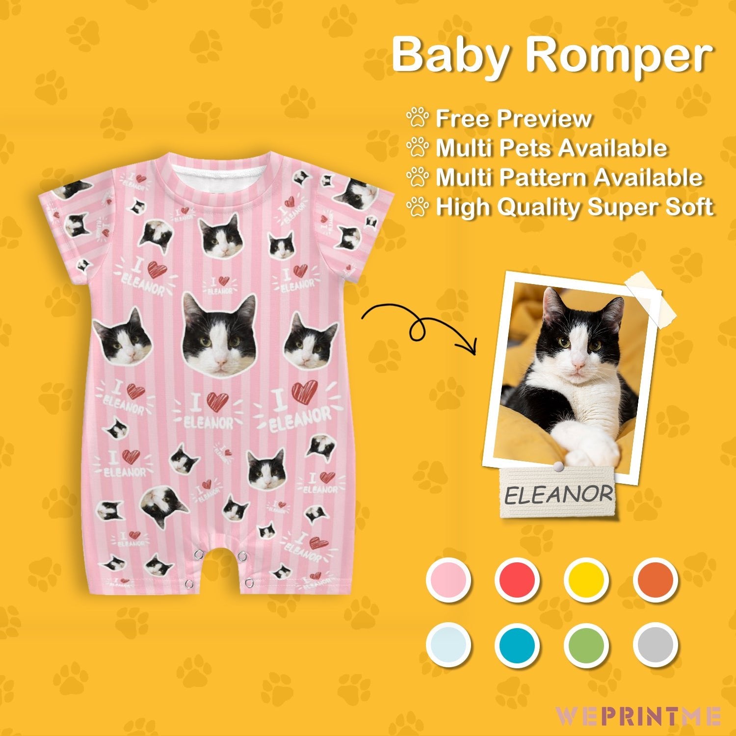 WEPRINTMEBaby SuitCustom Pet Face and Name Stripe Baby Romper