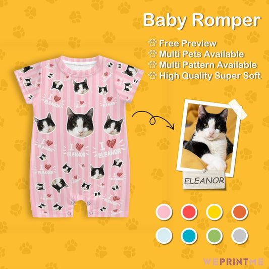 WEPRINTMEBaby SuitCustom Pet Face and Name Stripe Baby Romper
