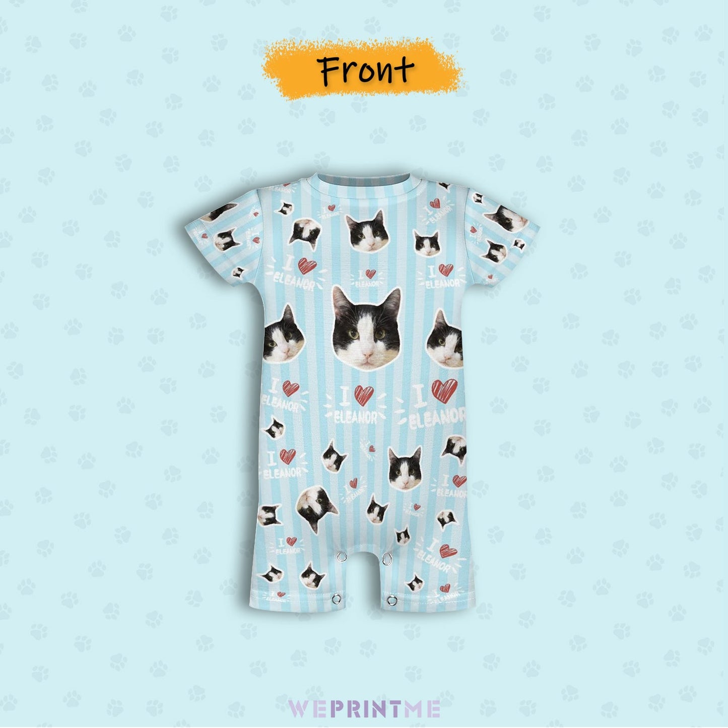 WEPRINTMEBaby SuitCustom Pet Face and Name Stripe Baby Romper