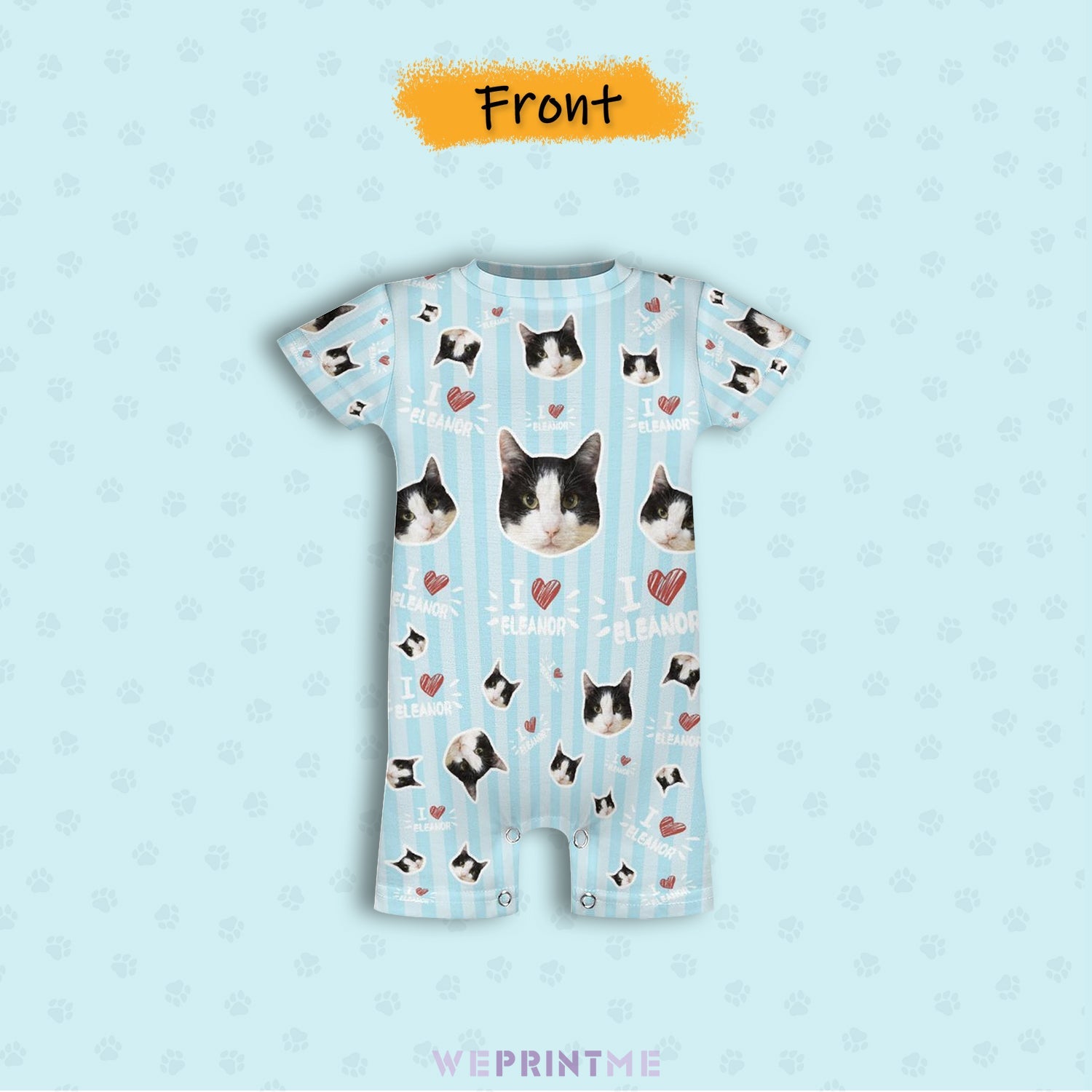 WEPRINTMEBaby SuitCustom Pet Face and Name Stripe Baby Romper
