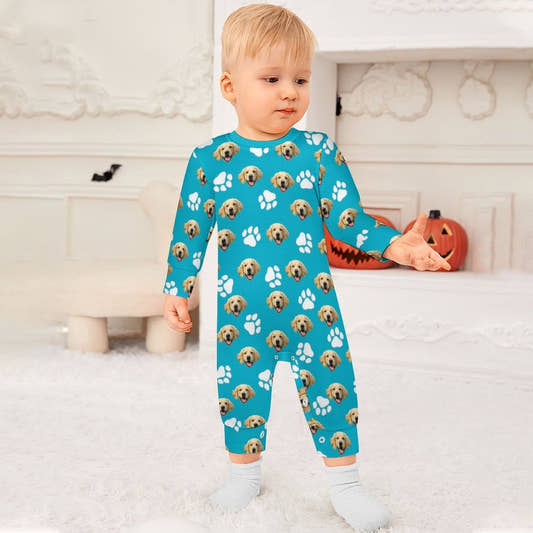 WePrintMeBaby SuitCustom Pet Face Baby Long Sleeve Romper