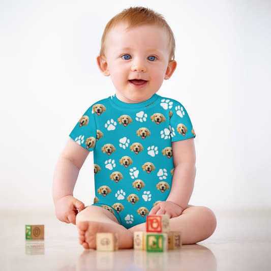 WePrintMeBaby SuitCustom Pet Face Baby Short Sleeve Romper
