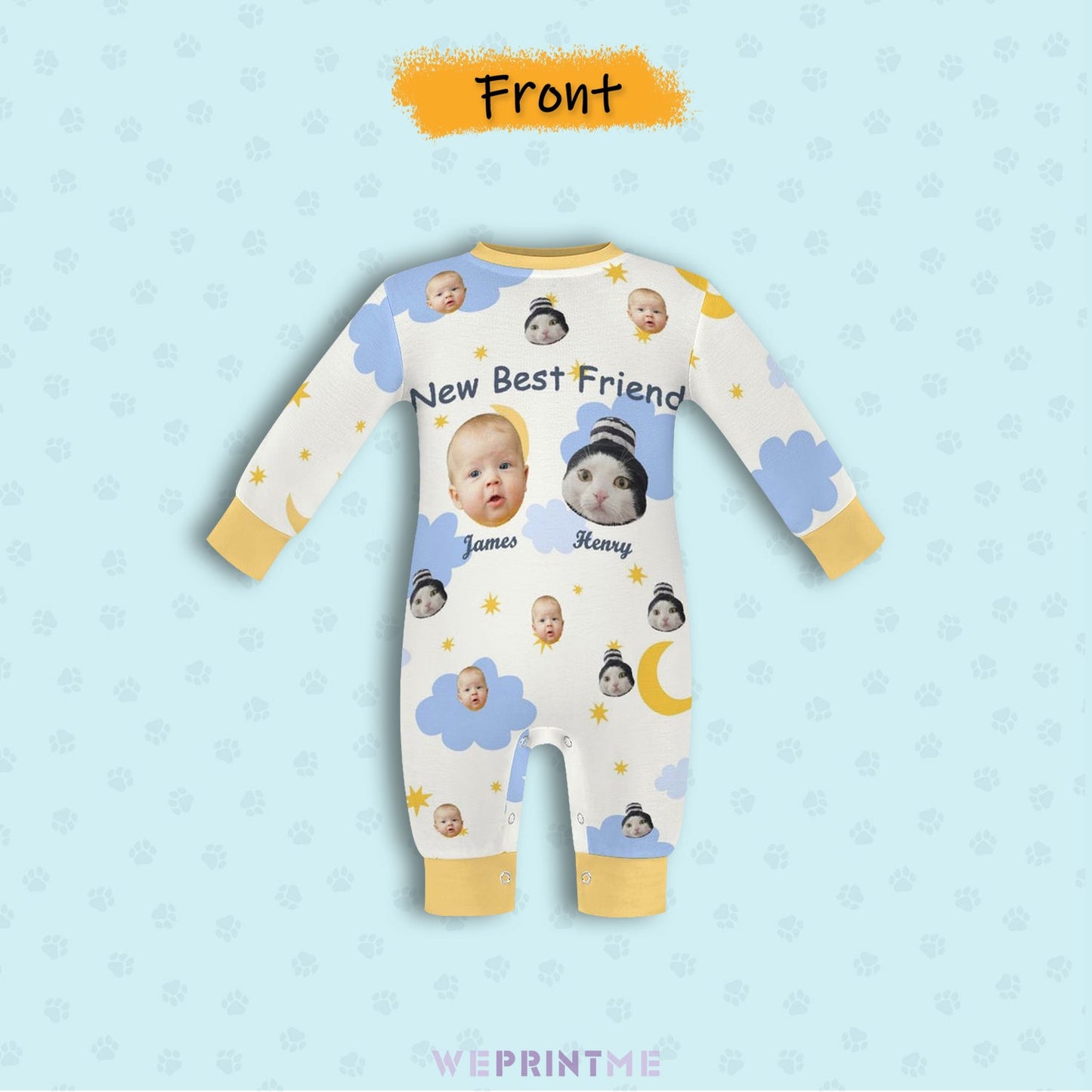 WEPRINTMEBaby SuitCustom Pet Face New Best Friend Long Sleeve Romper