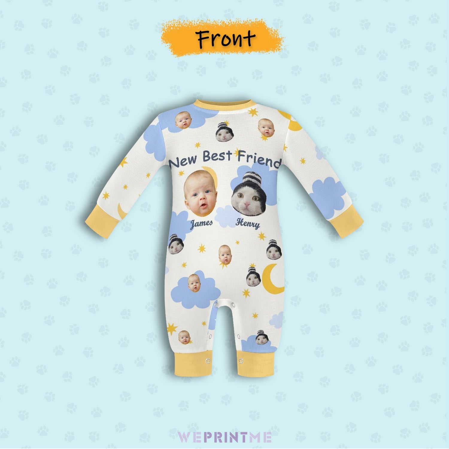 WEPRINTMEBaby SuitCustom Pet Face New Best Friend Long Sleeve Romper