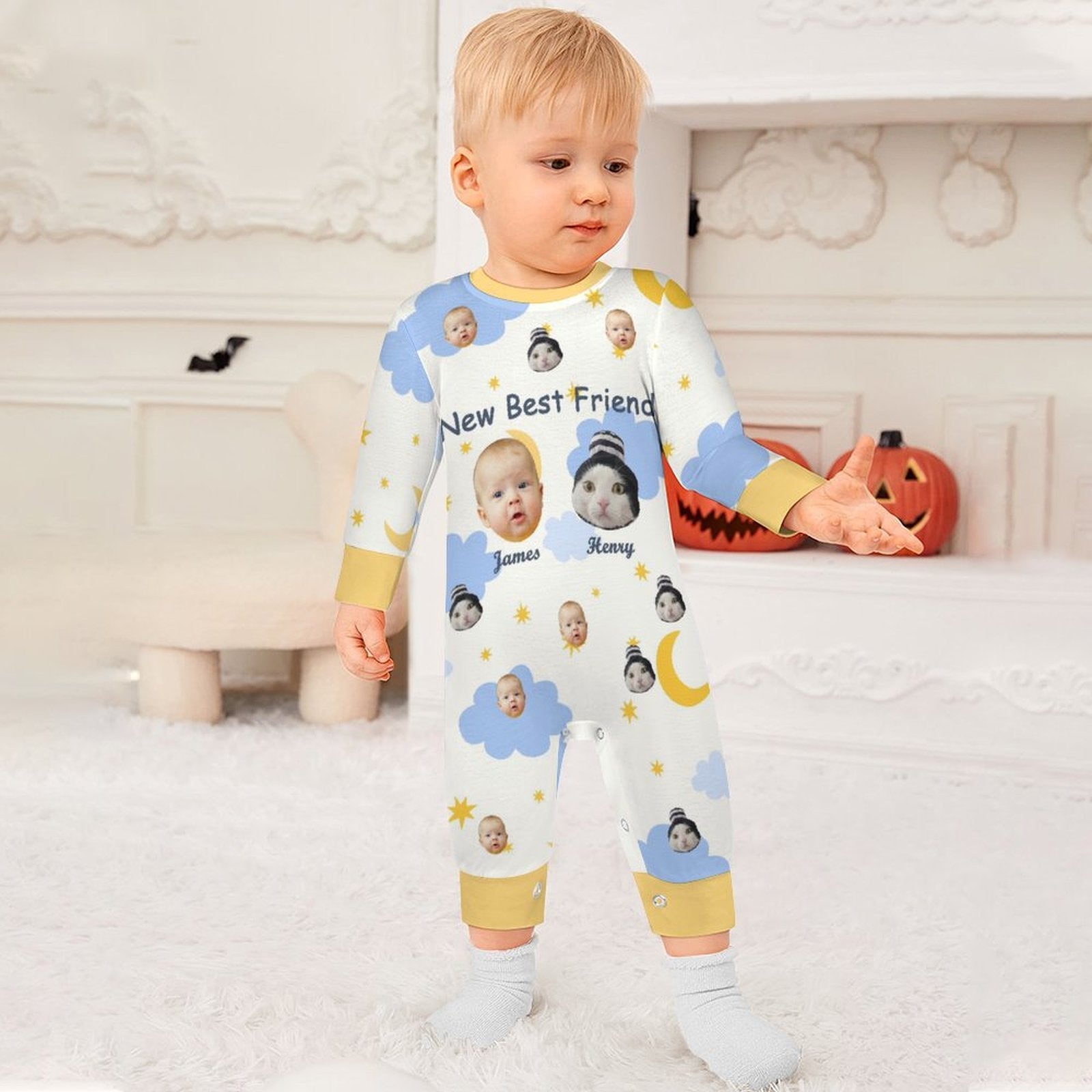 WEPRINTMEBaby SuitCustom Pet Face New Best Friend Long Sleeve Romper