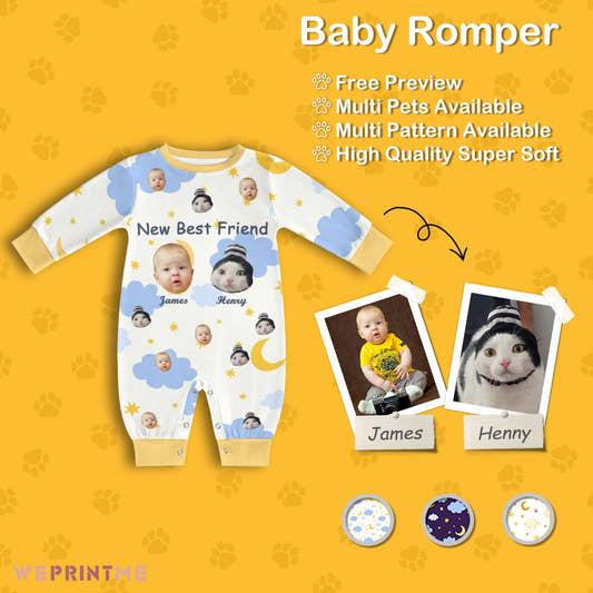 WePrintMeBaby SuitCustom Pet Face New Best Friend Long Sleeve Romper